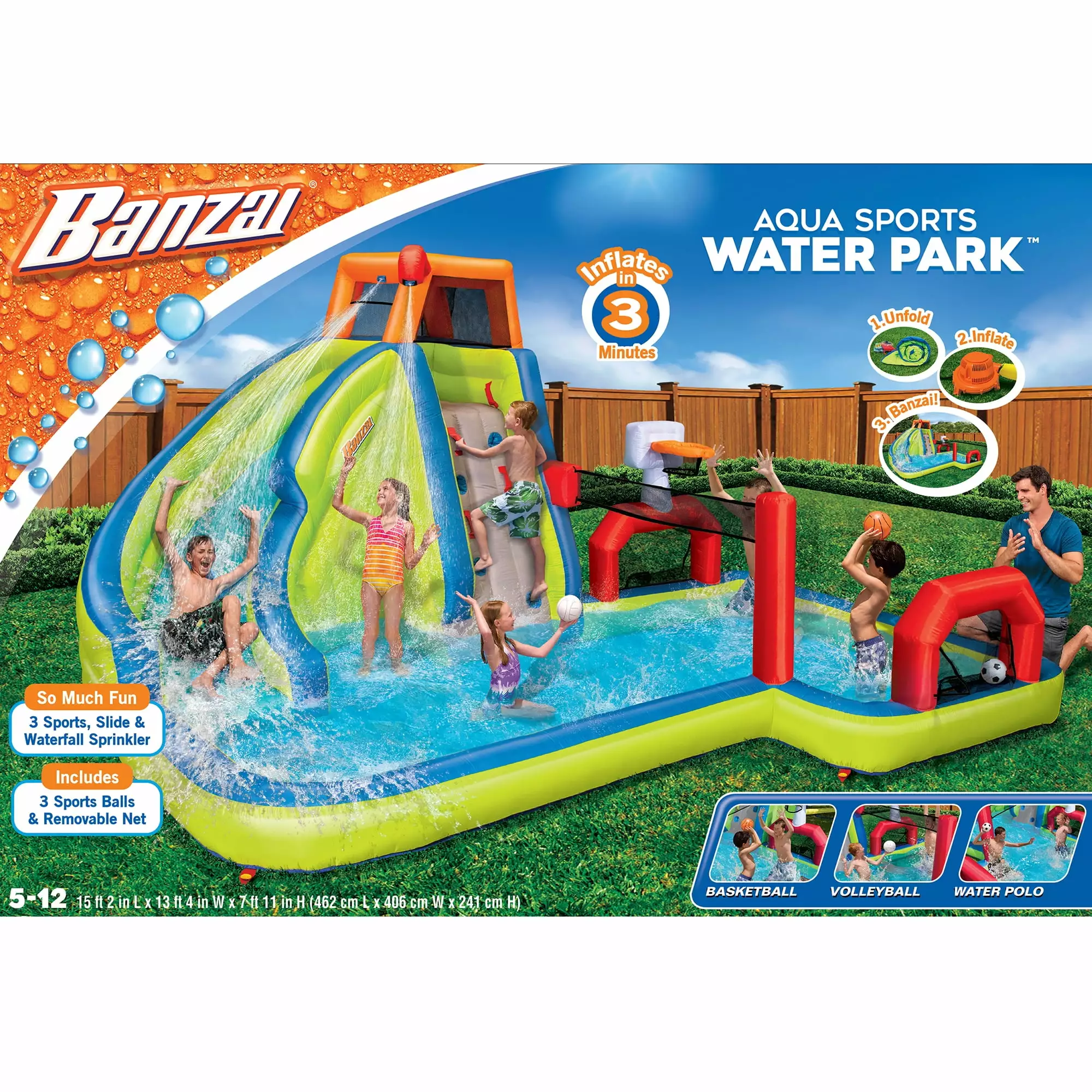 Banzai Sports 3--1 Inflatable Duratech Bouncer Water Slide Ages 5 to 12