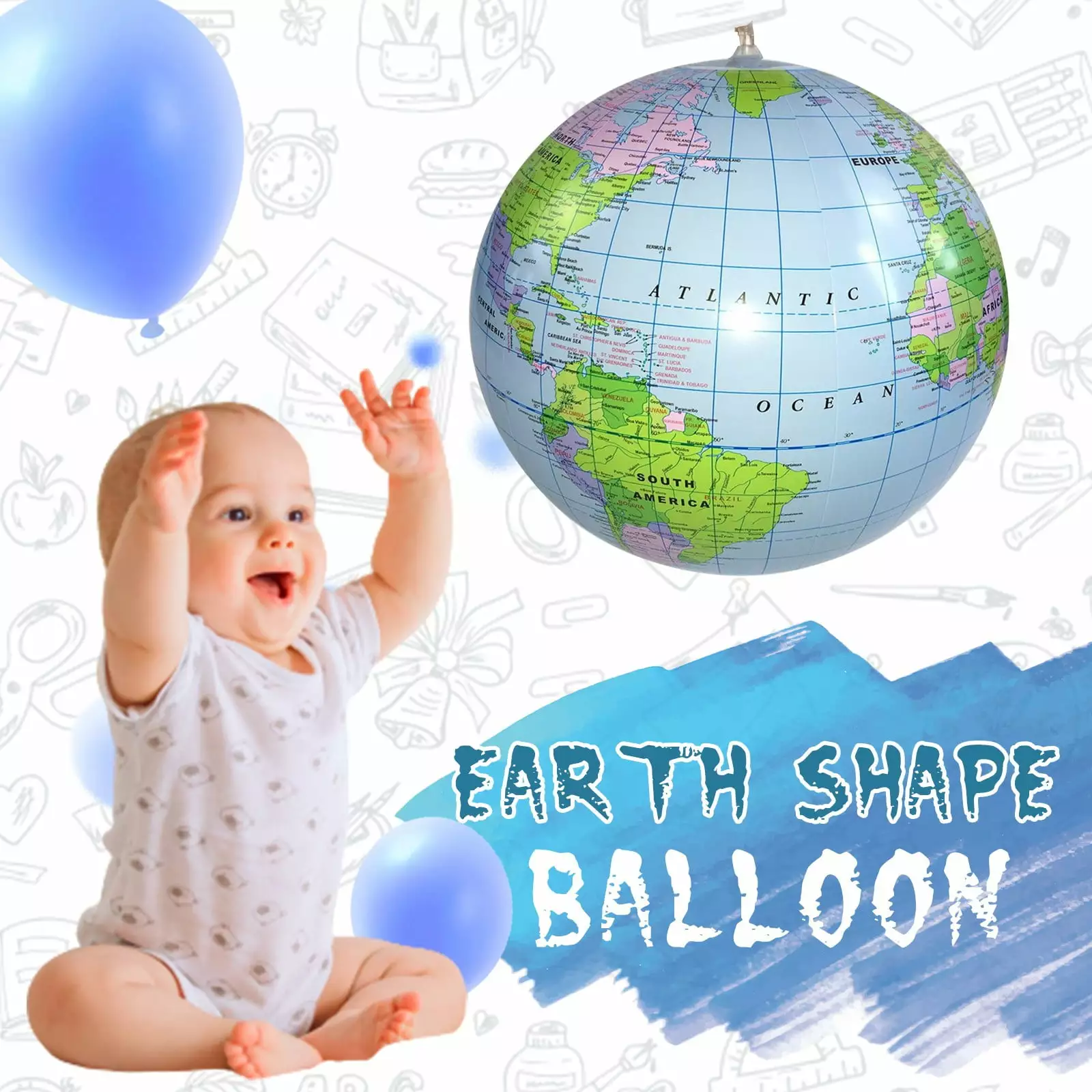 Ruifeiwon Toddler Outdoor Toys 16 Inch Inflatable Globe Beach Pool Decoration Teaching