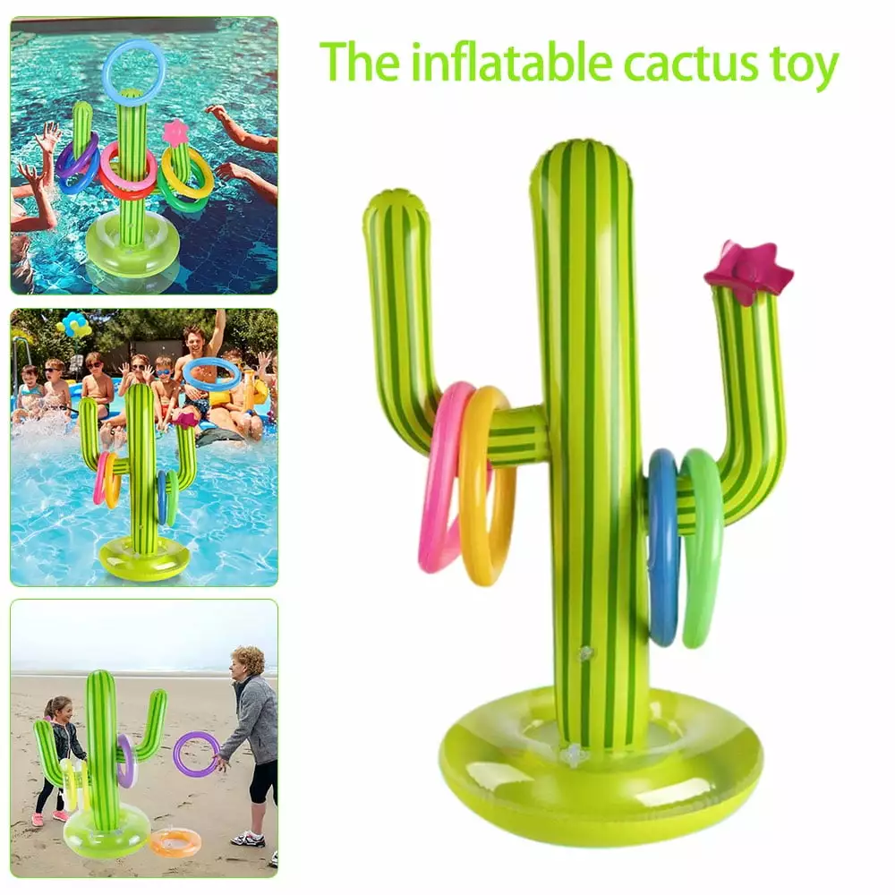 Fyeme Inflatable Cactus Ring Tossing Game Set Floating Pool Beach Party Carnival Accessories 1set