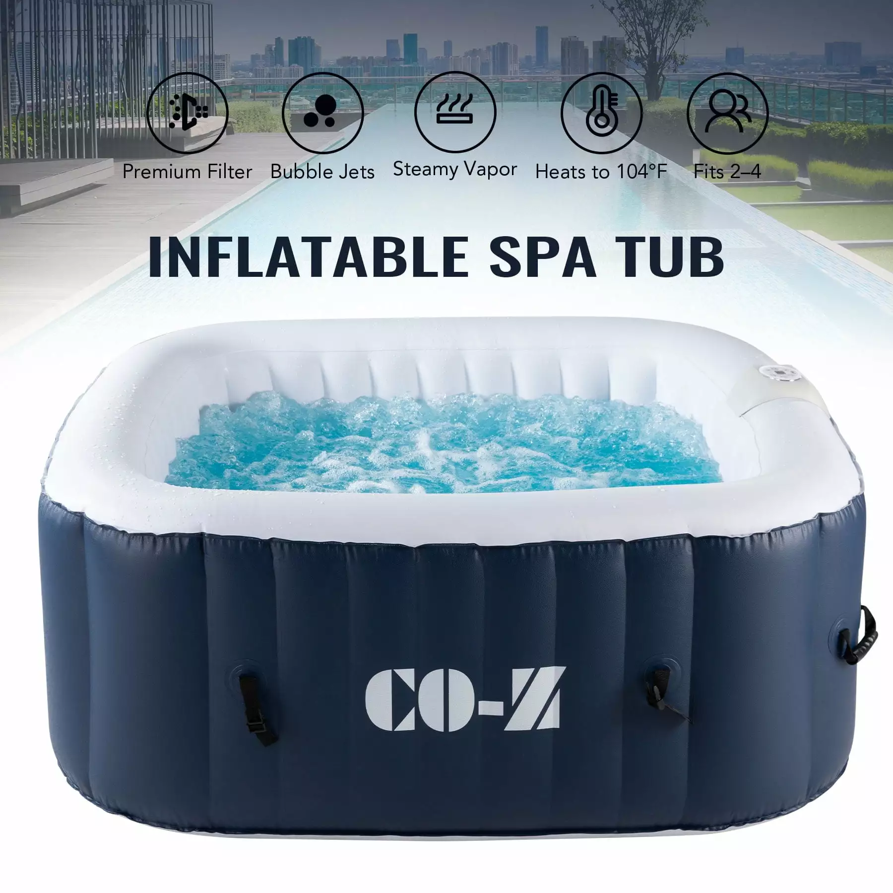 CO-Z PVC Portable Inflatable Hot Tub 120 Jets 2-4 Person Therapeutic Baths Blue