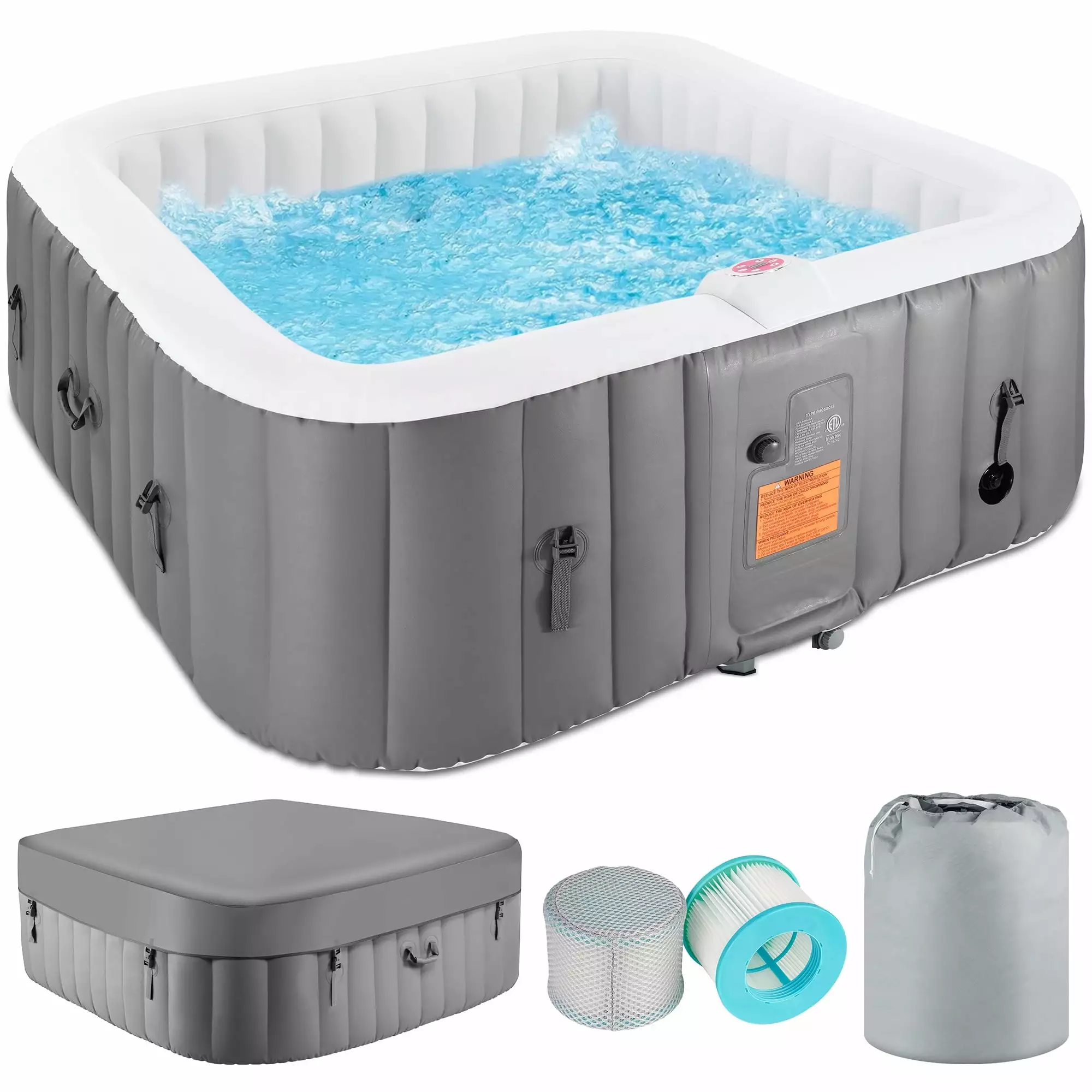 73 inch 4-6 Person Inflatable Hot Tub Spa 130 Jets Insulated Cover Temperature up to 104F Gray