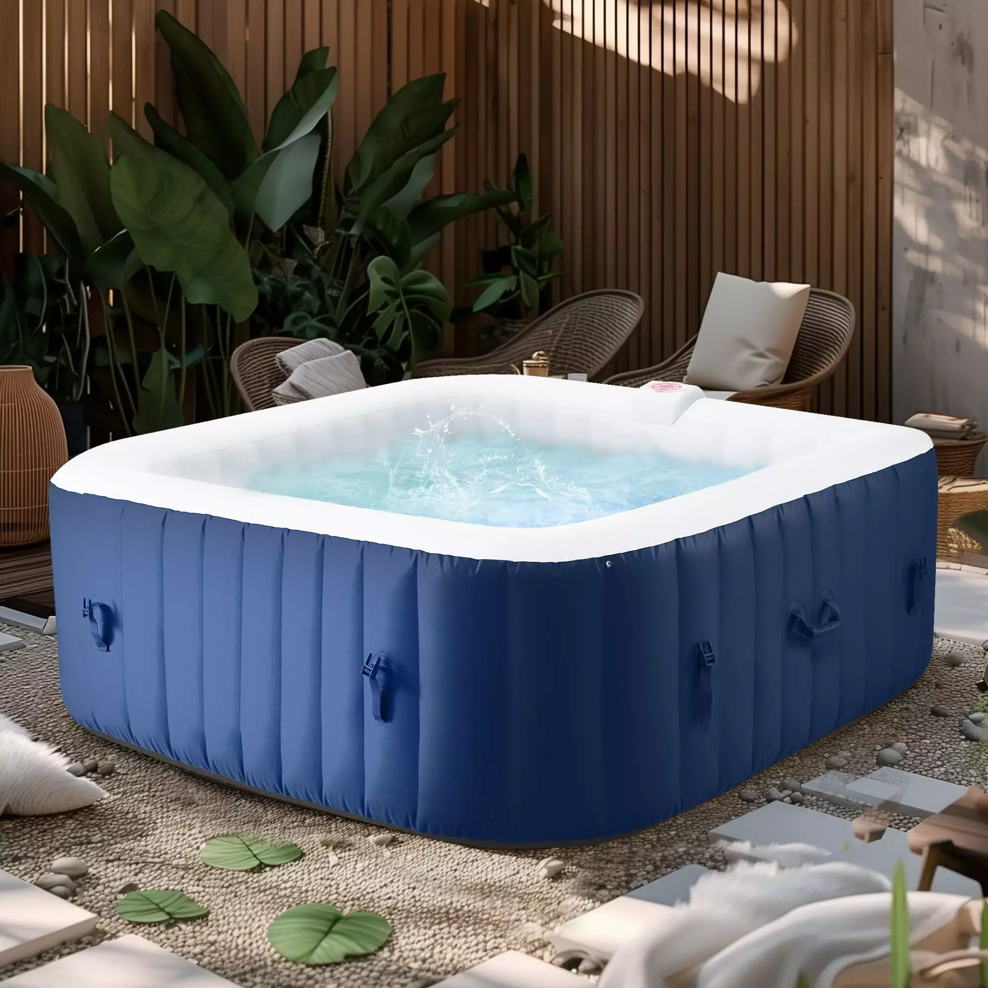 6 Person Portable Hot Tub 73in Inflatable Home Spa Tub Hidden Machine 130 Massage Jets