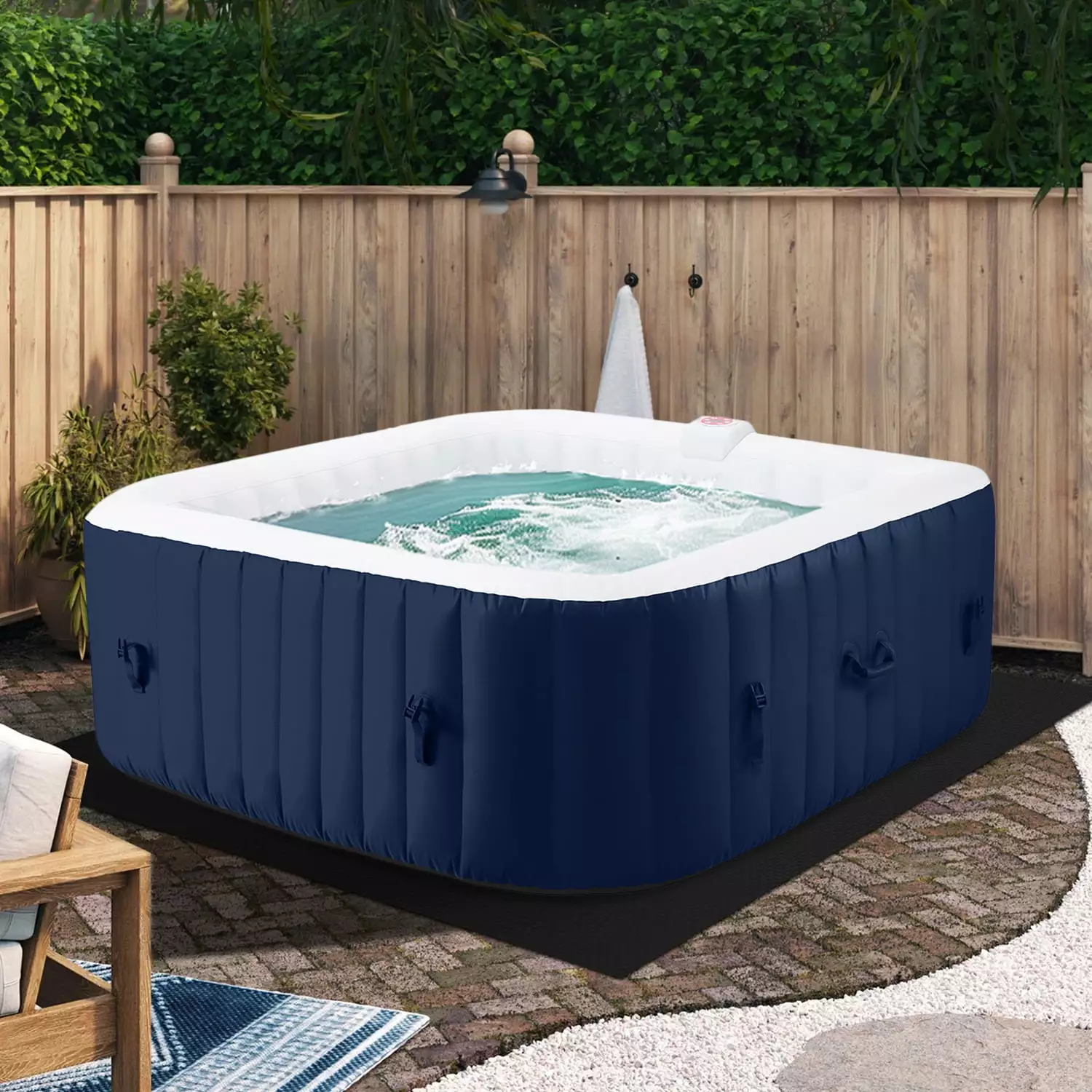6 Person Portable Hot Tub 73in Inflatable Home Spa Tub Hidden Machine 130 Massage Jets
