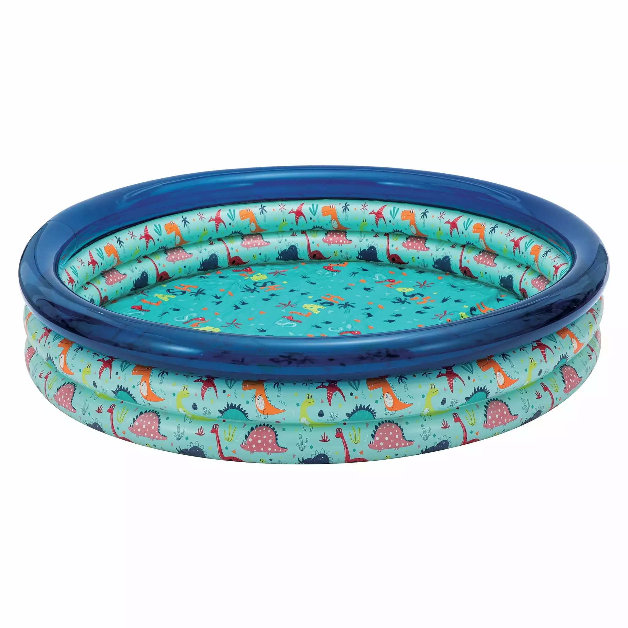 Bluescape Blue Dino 3-Ring Inflatable Swimming Pool Kids Round 113 gal Capacity