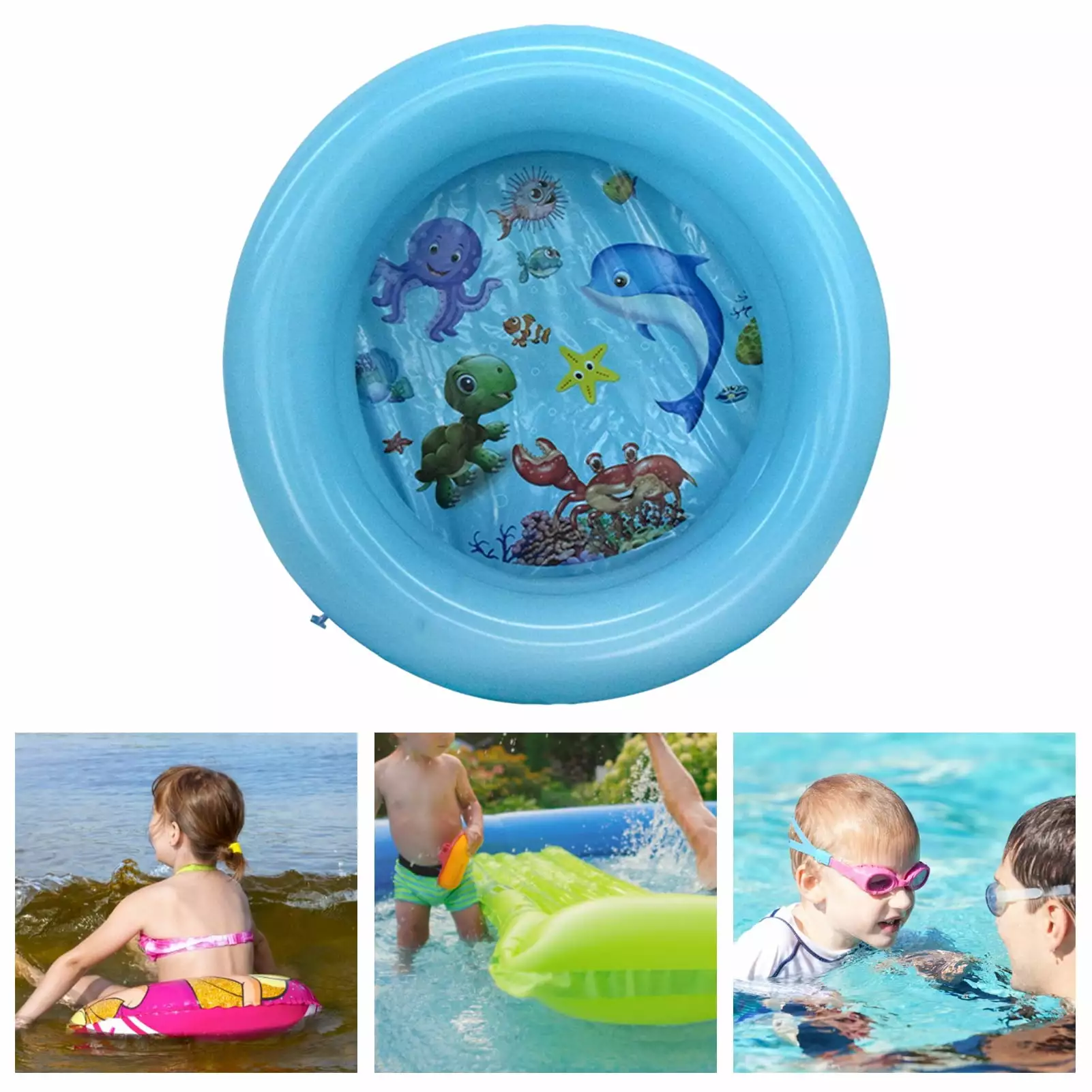 Kitem Inflatable Swimming Pool Baby 0-3 Year Toddlers Bathing Pool Round Shape Cartoon Pattern Foldable PVC Circle Water P...