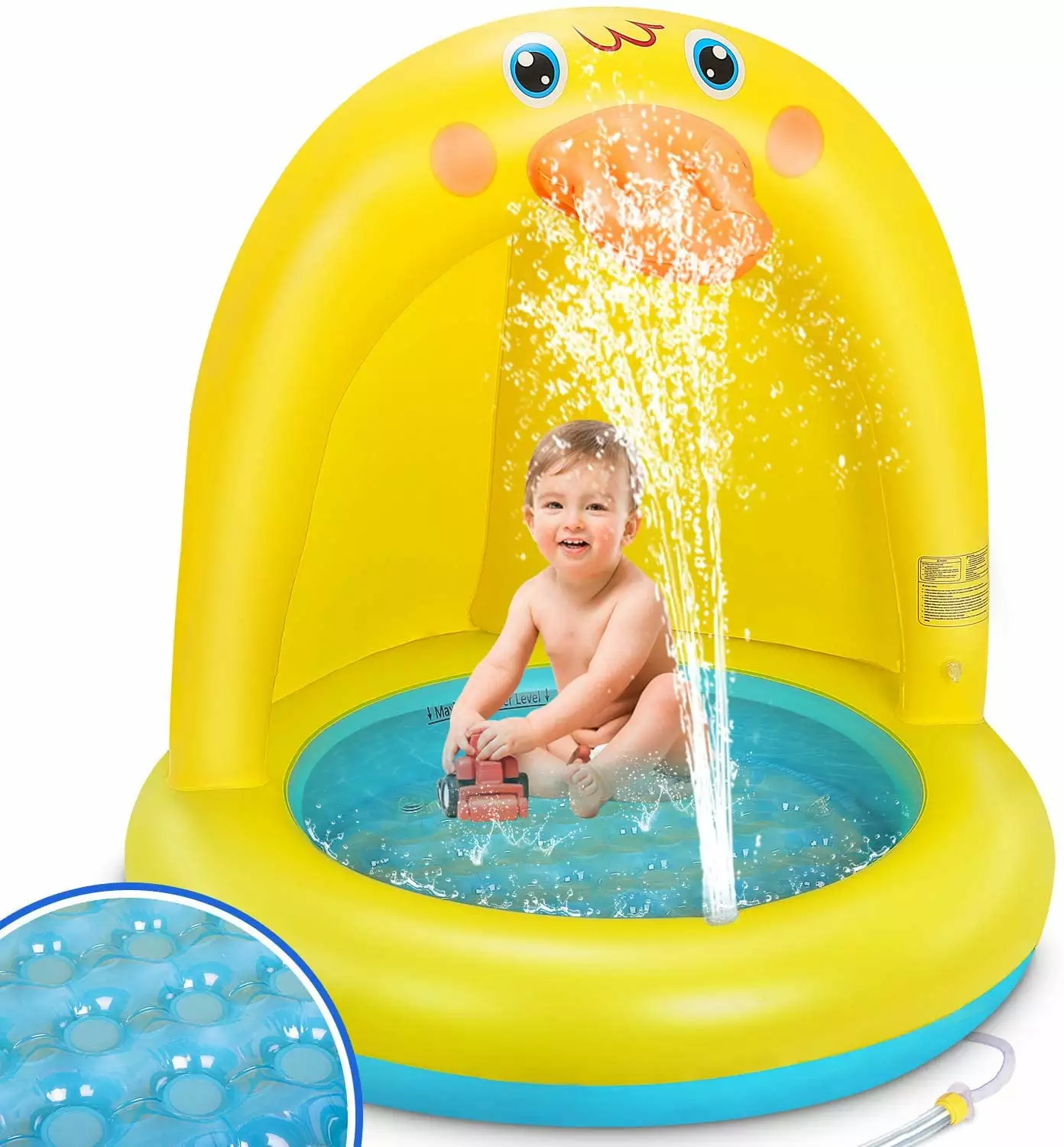 Popolic Inflatable Baby Pool Duck Splash Pool Canopy Soft Bubble Base Kids Toddlers Spray Water Fun Summer Blow Up Shade Pool