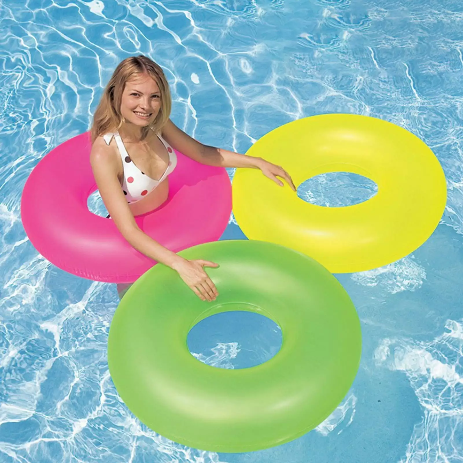 Anvazise Swimming Ring Inflatable Leakproof Fluorescent Light Neon Pool Float Summer Vacation 90 cm 90