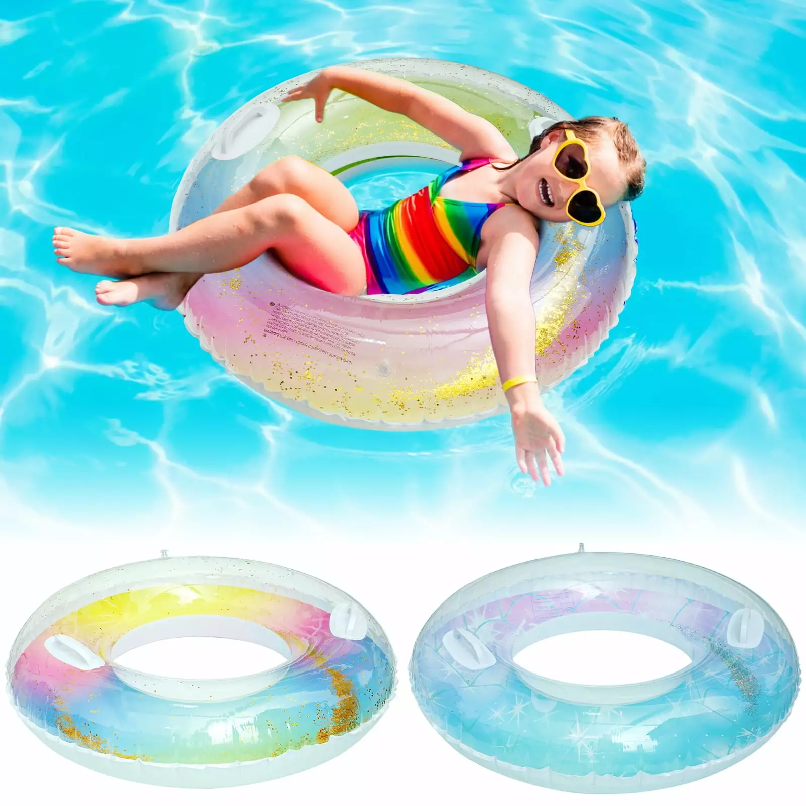 Duety Swimming Ring Safety Handle Sequins Inflatable Pool Float Adults Kids Summer Party Gradient