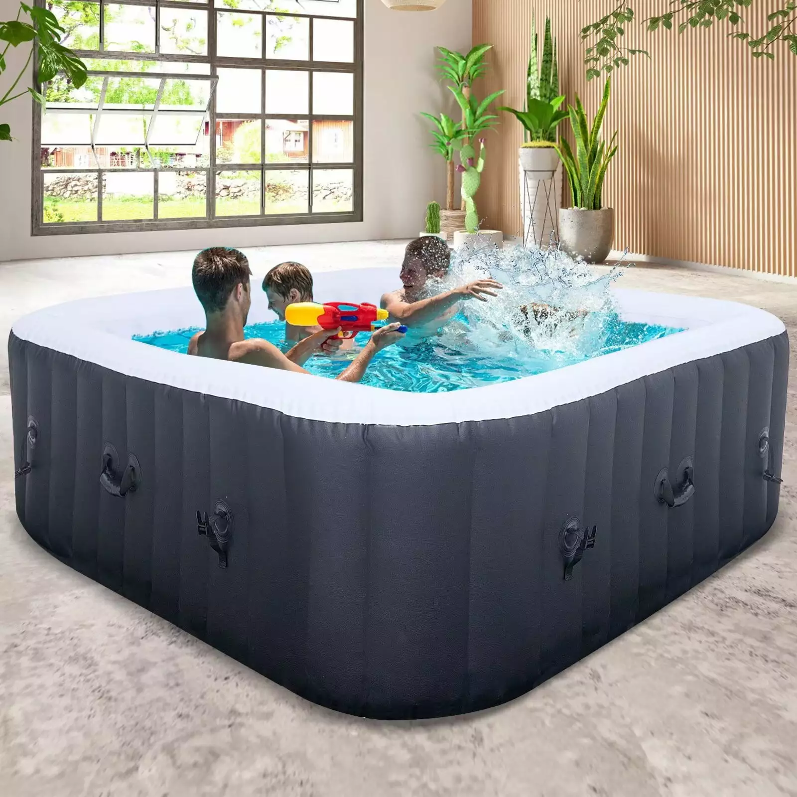 MOPHOTO 73x73x25 Inflatable Hot Tub 4-6 Person Portable Spa 130 Bubble Jets
