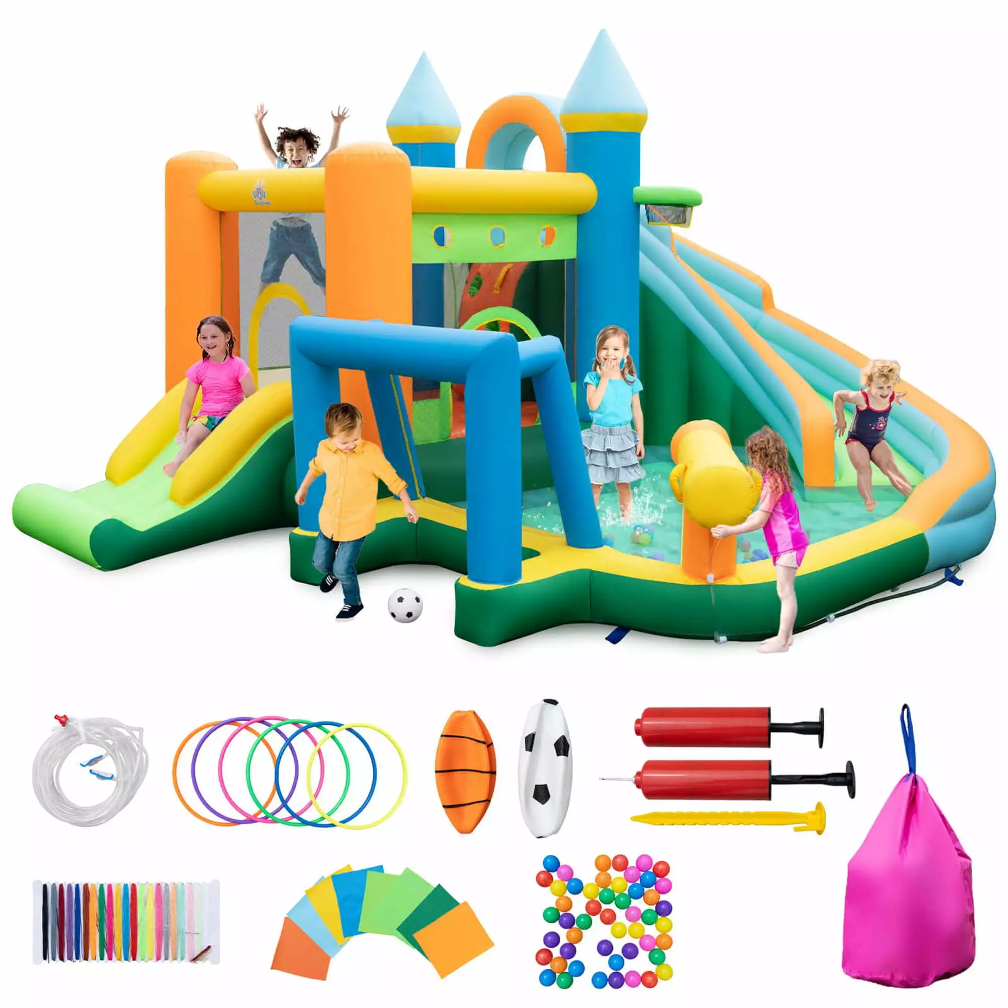Costway Inflatable Water Slide Kids Blow up Pool Park Climbing Wall No Blower Needed With