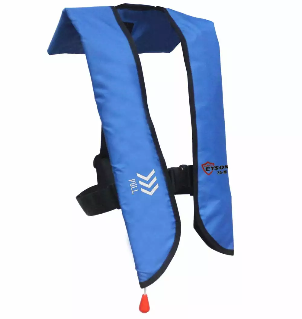 Premium Automatic Manual Inflatable Life Jacket PFD Deluxe Leather Survival Vest Blue
