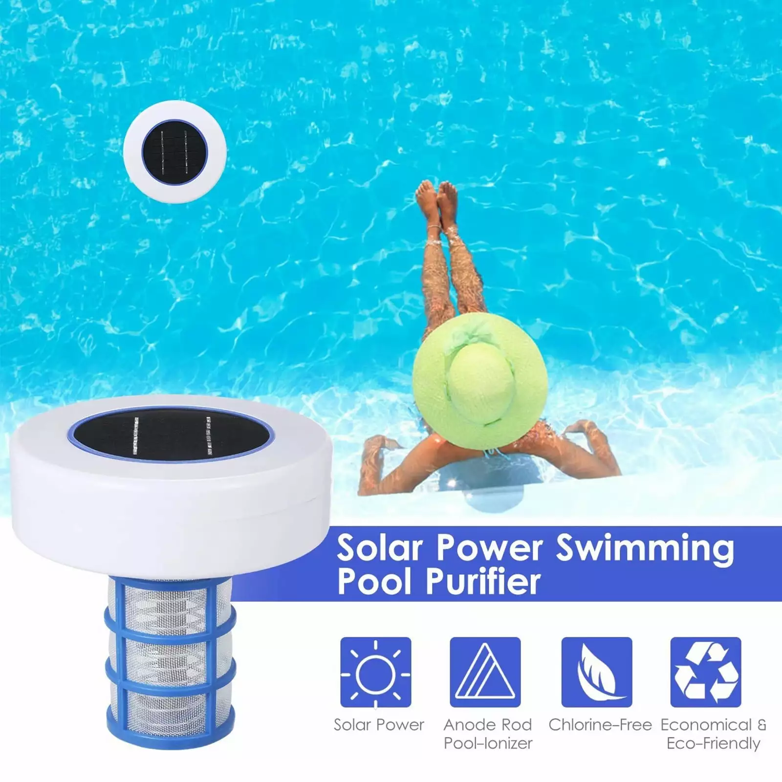Gyedtr Solar Pool Ionizer Copper Pool Purifier Outdoor Above Ground Fresh and Salt Water Pools