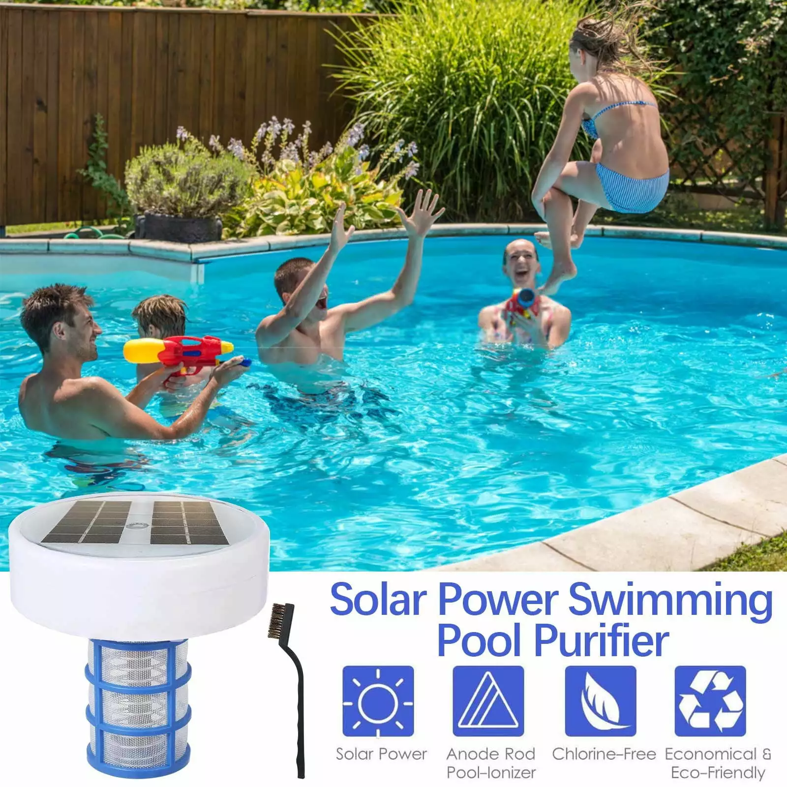 Summercome Solar Pool Ionizer Set - Chlorine-Free Algae Control Copper Ionization Cleaner Pools