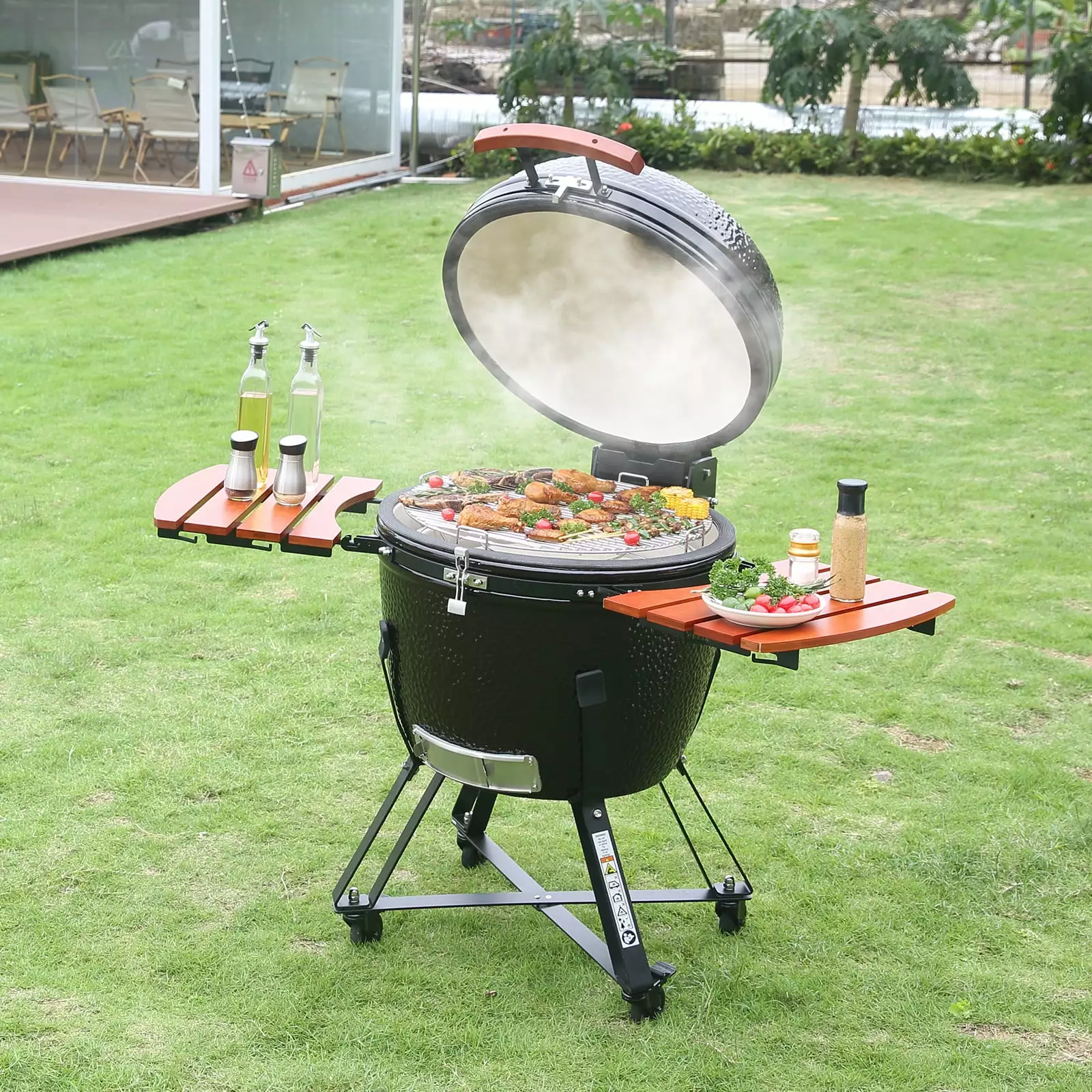 BENTISM 24 Ceramic Barbecue Grill Smoker Travel-friendly Round Outdoor Grill Patio