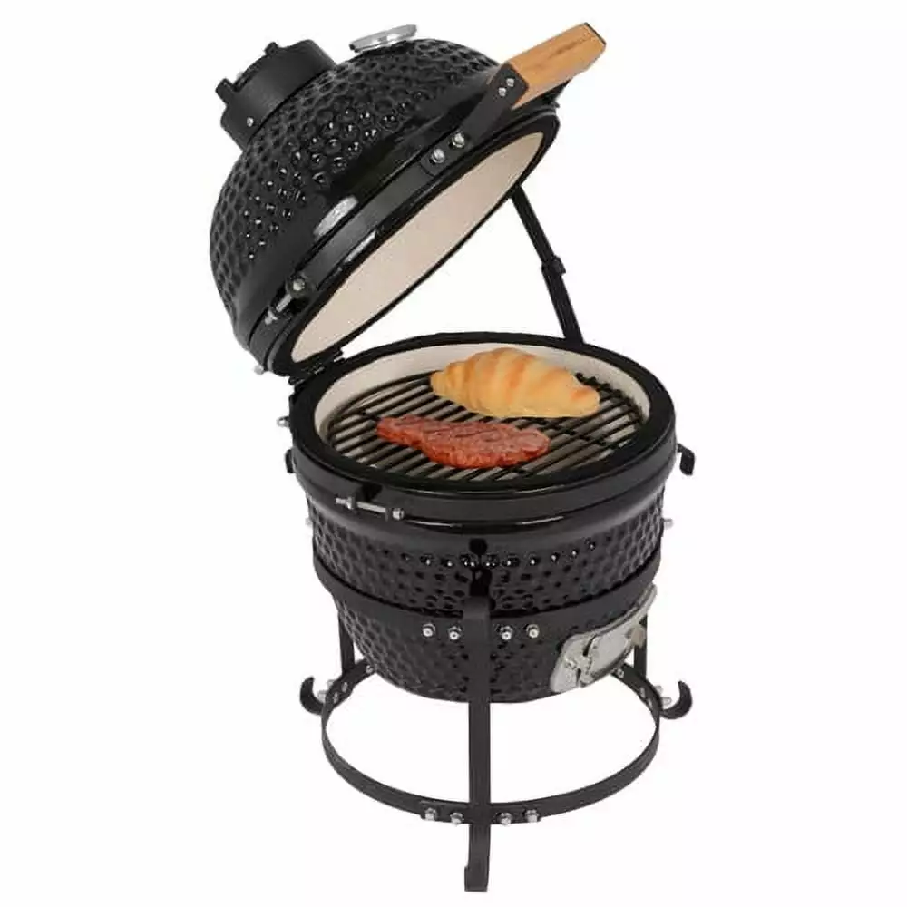 Kamado Charcoal BBQ Grill Heavy Duty Ceramic Barbecue Smoker and Roaster Built- Thermometer