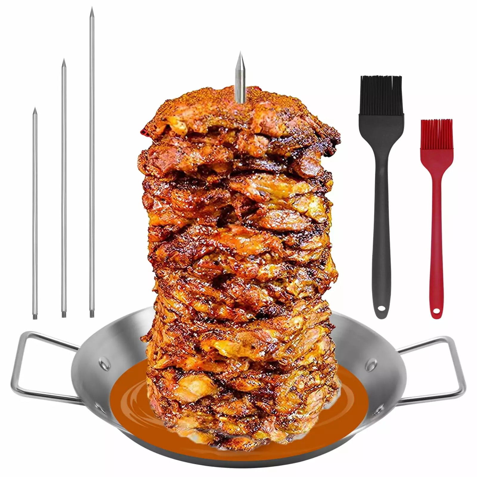Stainless Steel Vertical Kebab Brazilian Stand 3 Removable Forks and Brush Shawarma Smoker Grill Plate autumnq store