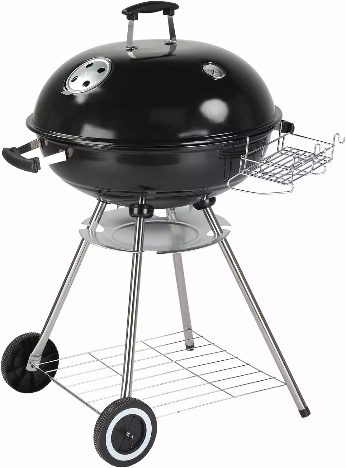 28-Inch Travel-friendly Charcoal Grill Wheels and Storage Holder Porcelain-Enameled Lid and Ash Catcher Thermometer Round ...