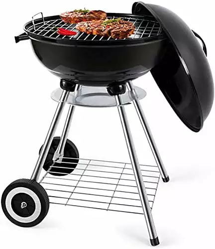BBQ Kettle Charcoal Grill Outdoor Travel-friendly Grill Backyard Cooking Stainless Steel Standing Grilling Steaks Burgers ...