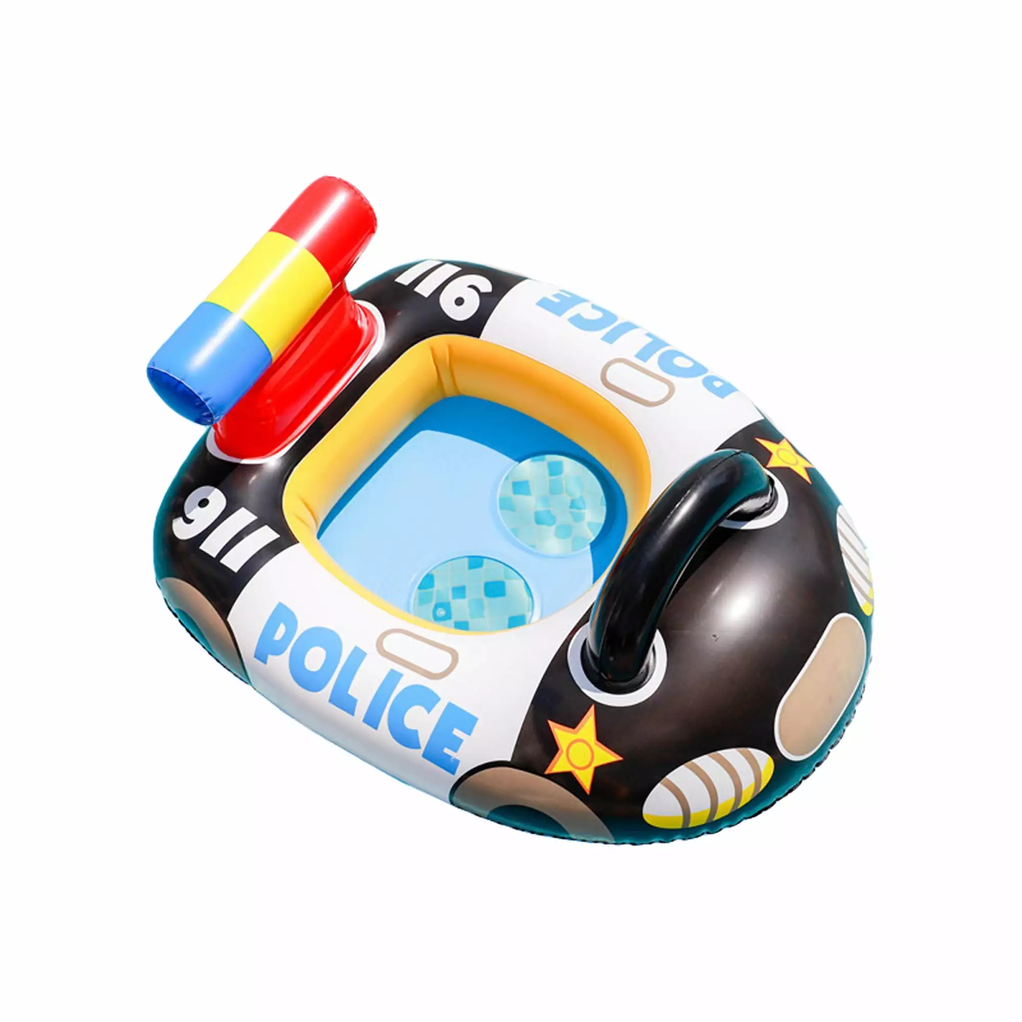 Biekopu Toddler Inflatable Pool Float Cartoon Police Car Swimming Ring Seat Life Buoy 75cm70cm