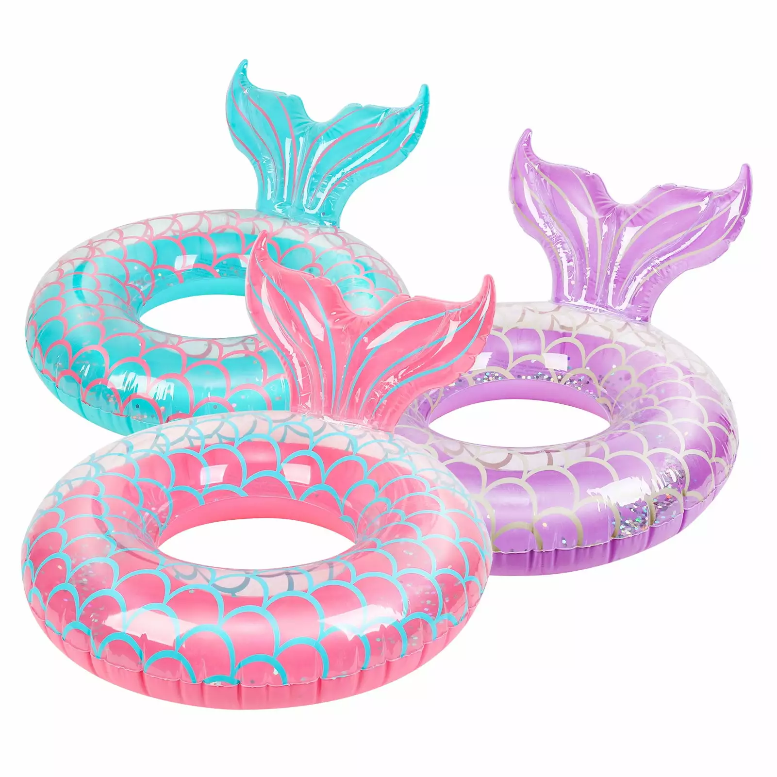 HEQUSIGNS 3Pcs Inflatable Pool Floats Kids 31.5 Inch Mermaid Swim Rings Summer Beach Toys