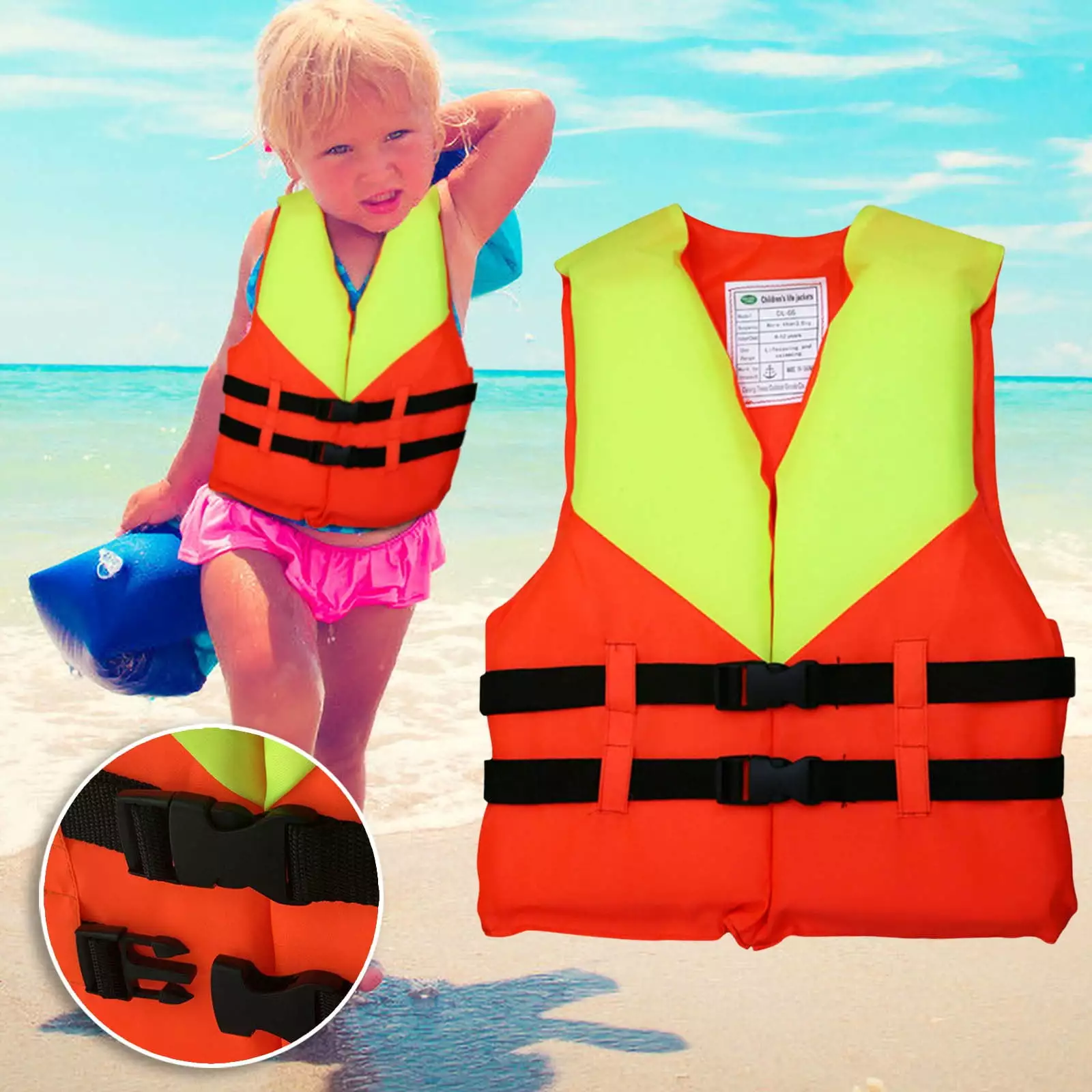 Aoksee Child Life Jacket 65 lbs Maximum Capacity Elastic Belt Swim Vest 4-12 Year Olds