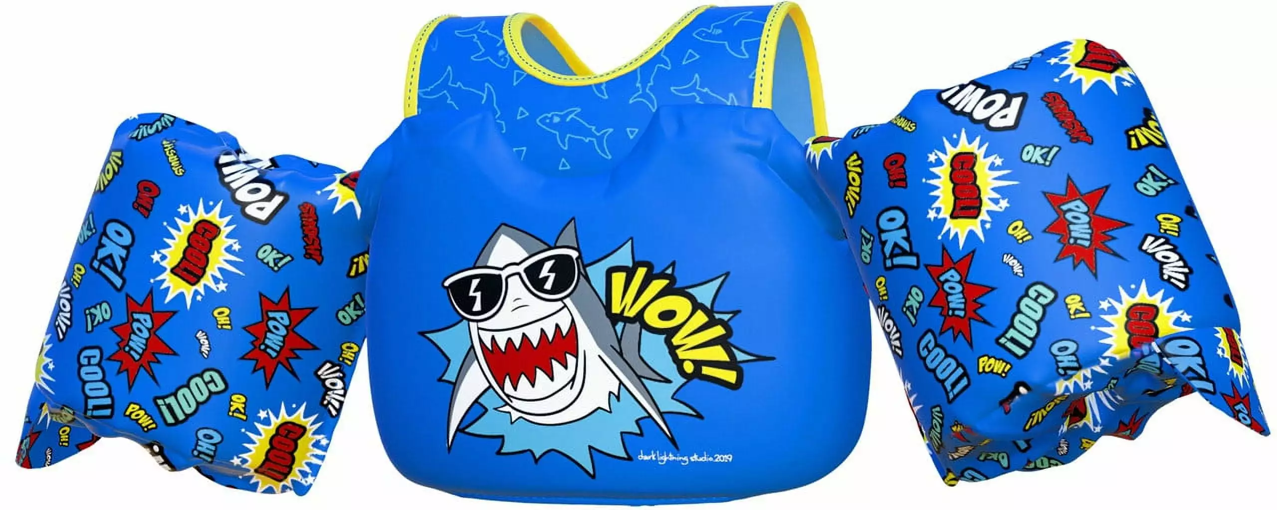 Dark Lightning USCG Approved Kids Life Jacket Arm Floats Shark Swim Vest Pool