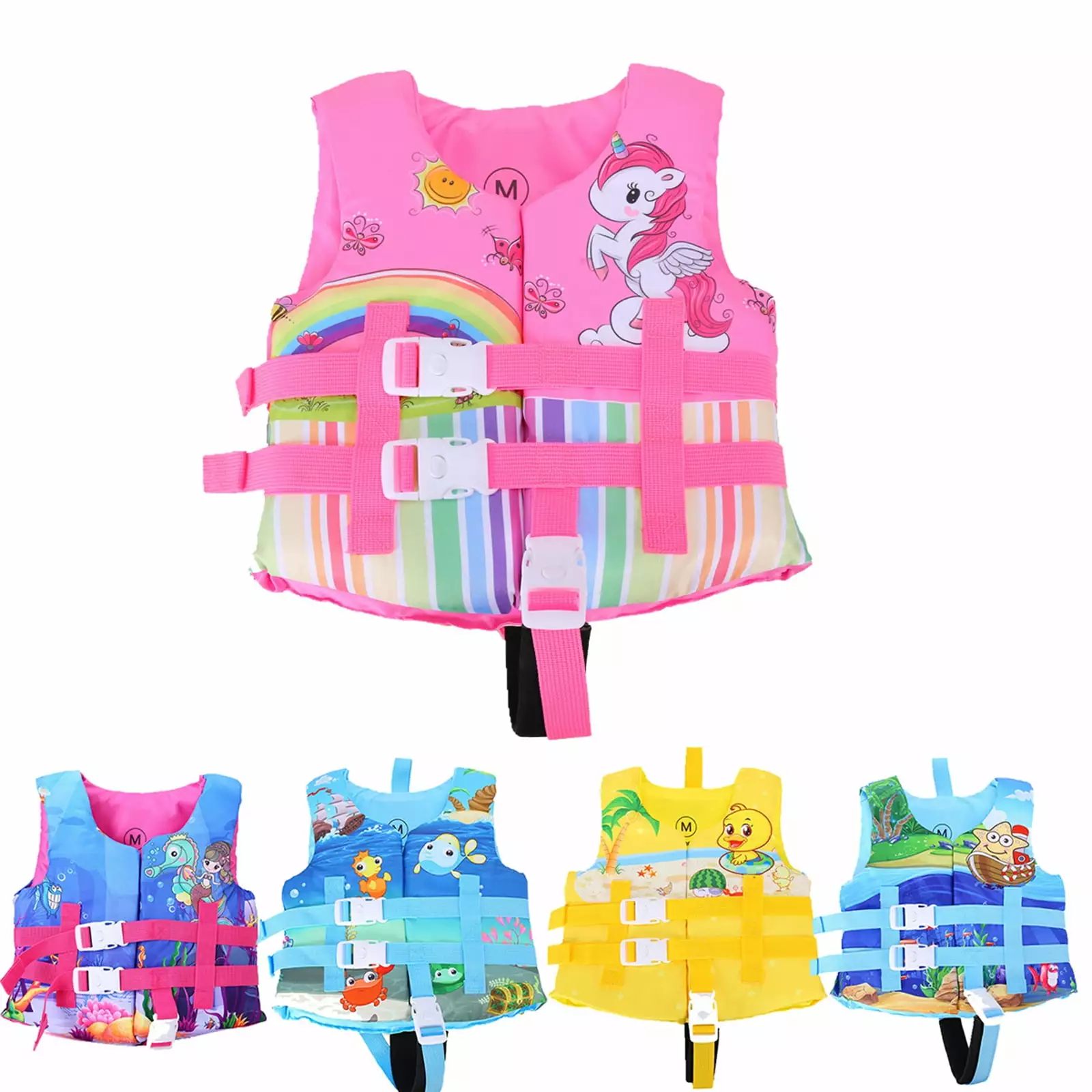 Kids Swimming Life Vest Cartoon Animals Print Flotation Jacket Lockable Buckles 2-8 Years 2