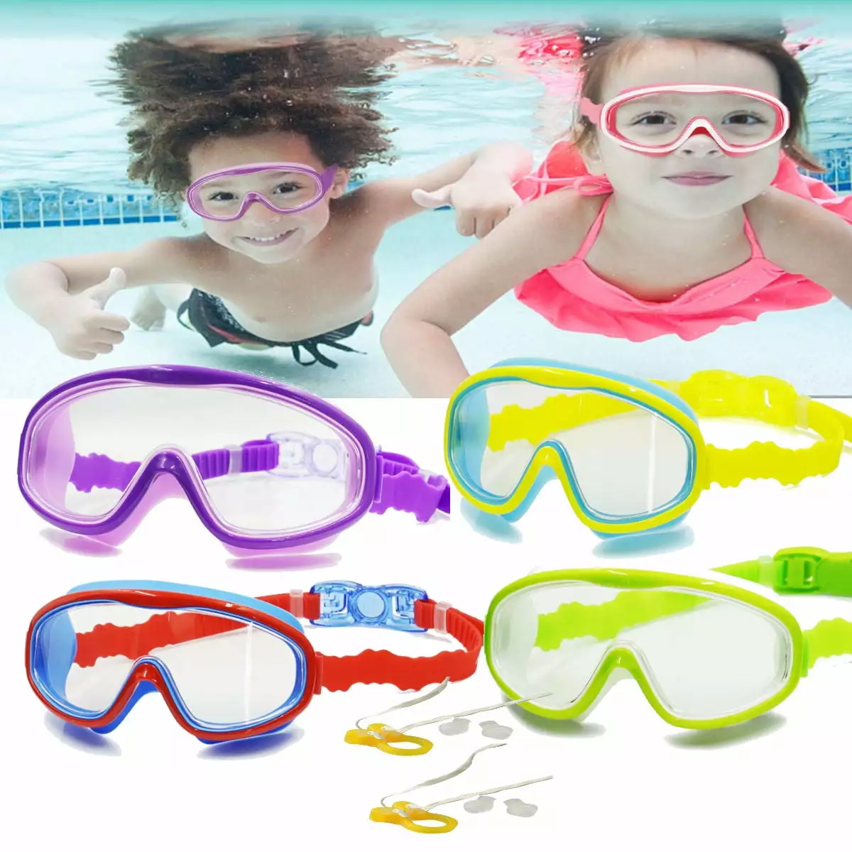 3 Pack Swim Goggles Mask Kids Adjustable One Size Fits Most Juniors