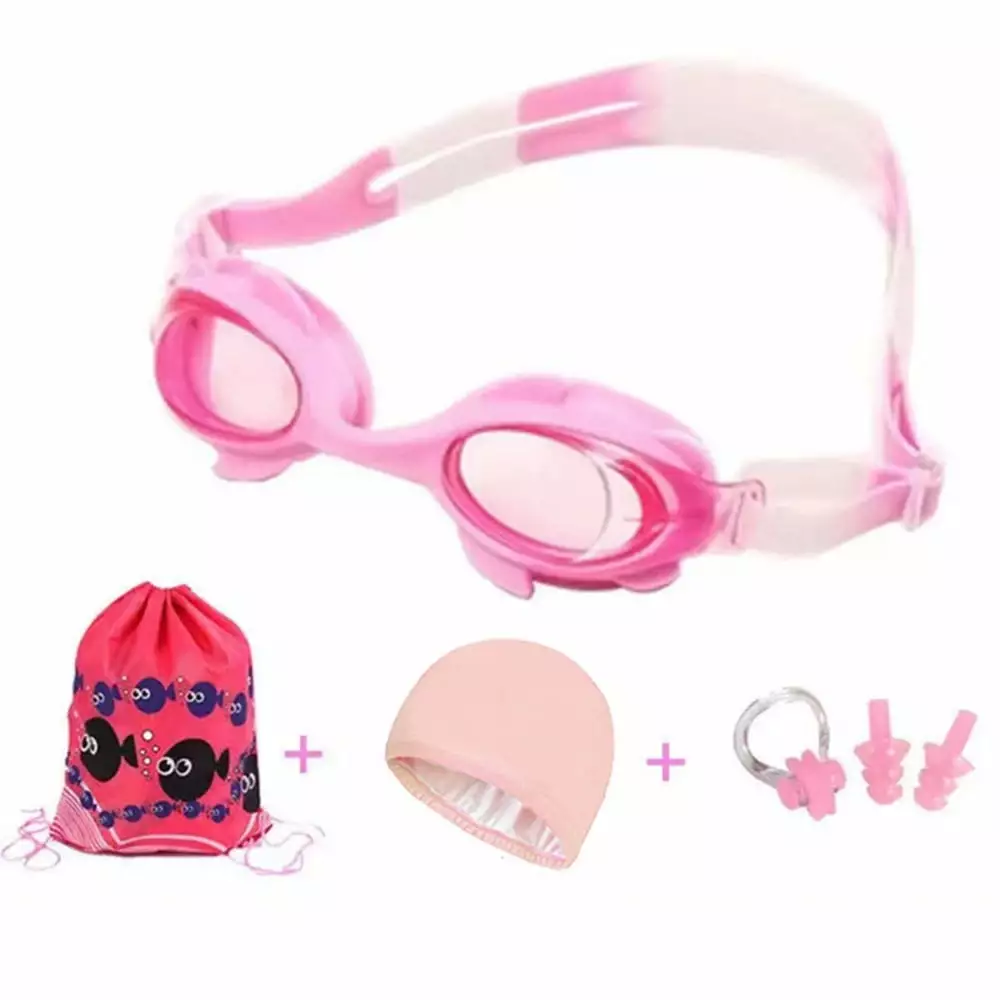 VONTER Children's Swimming Equipment 5 Piece Set Goggles Cap Bag Nasal Clip Earplugs Pink