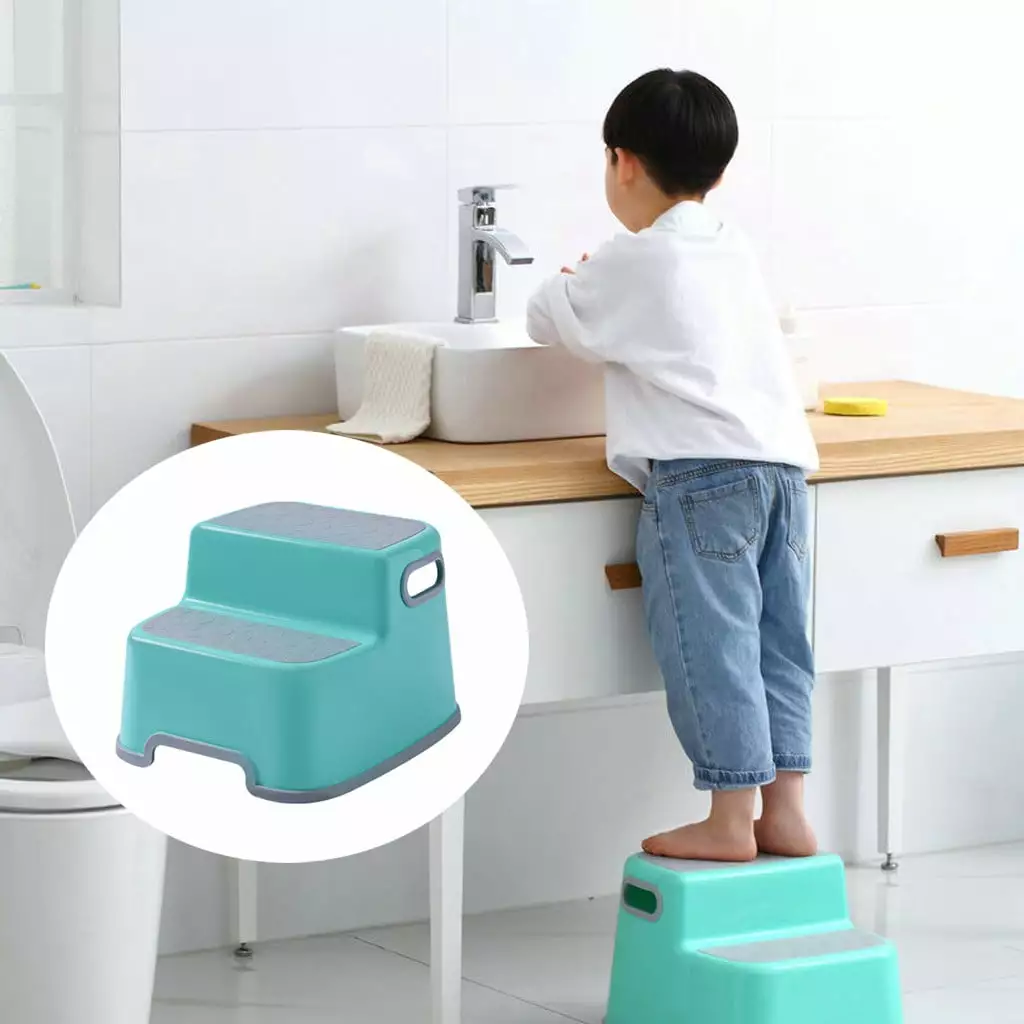 HACHUM Children's Toilet Bathroom Hand Washing Double Cushioned Footstool Mint Green