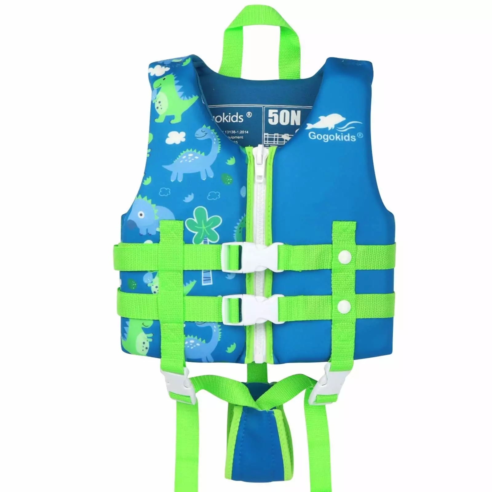 Gogokids Kids Swim Vest Life Jacket Flotation Swimming Aid Adjustable Safety Strap Age 1-9 Years Blue Dinosaur L