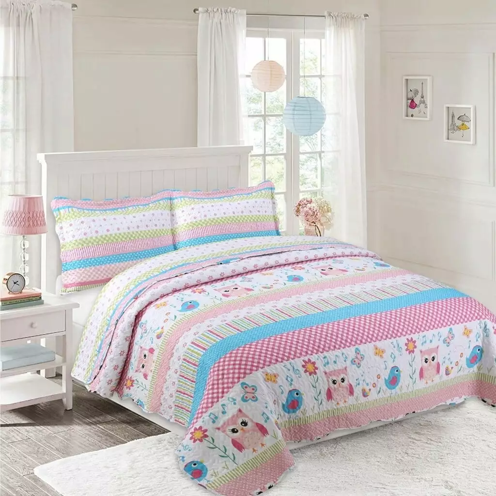 Dutton Bird and Stripe Kids Quilt Set 3 Piece Queen Size Bedding Porch & Den