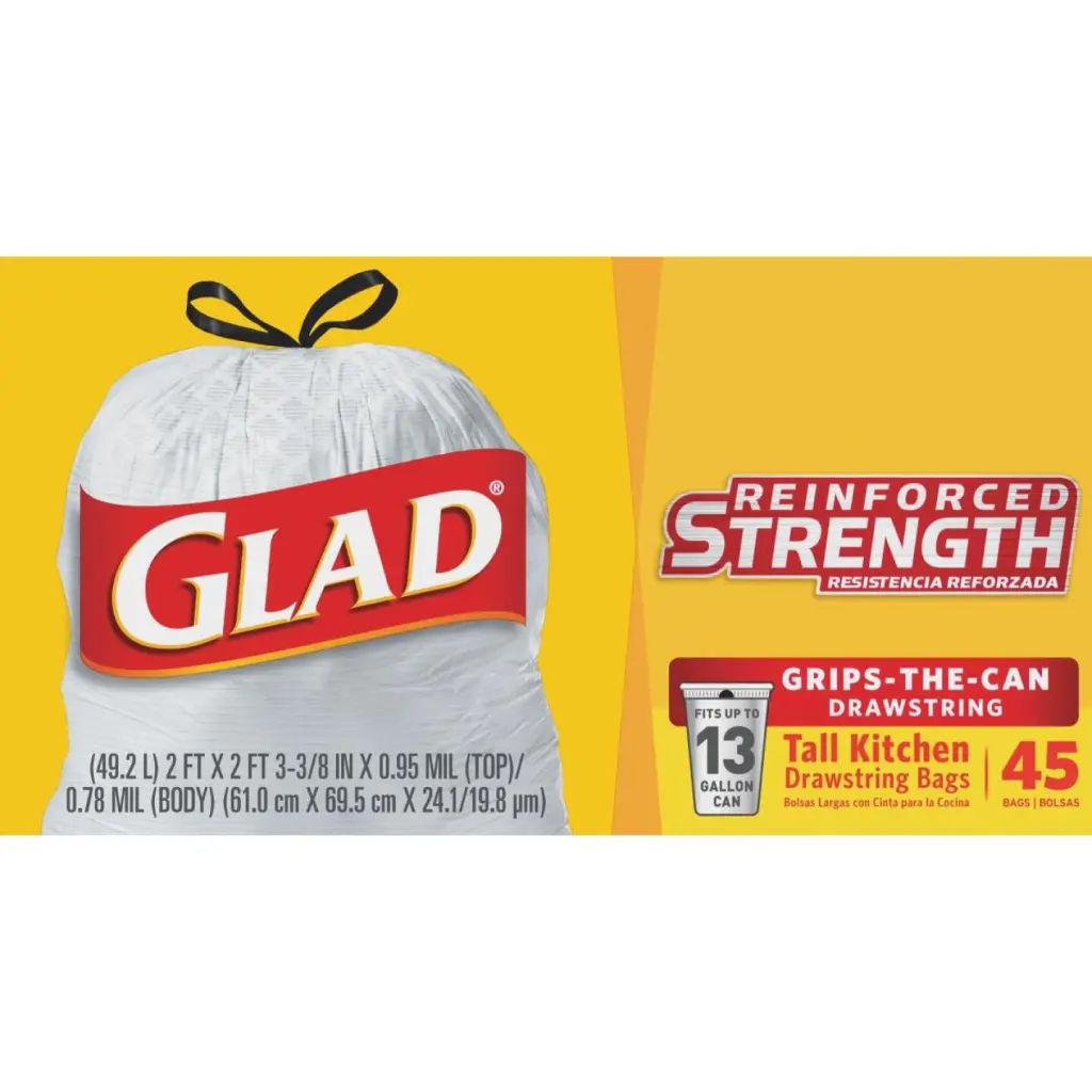 Glad 13-Gallon Tall Kitchen Reinforced Strength Trash Bags 45-Count