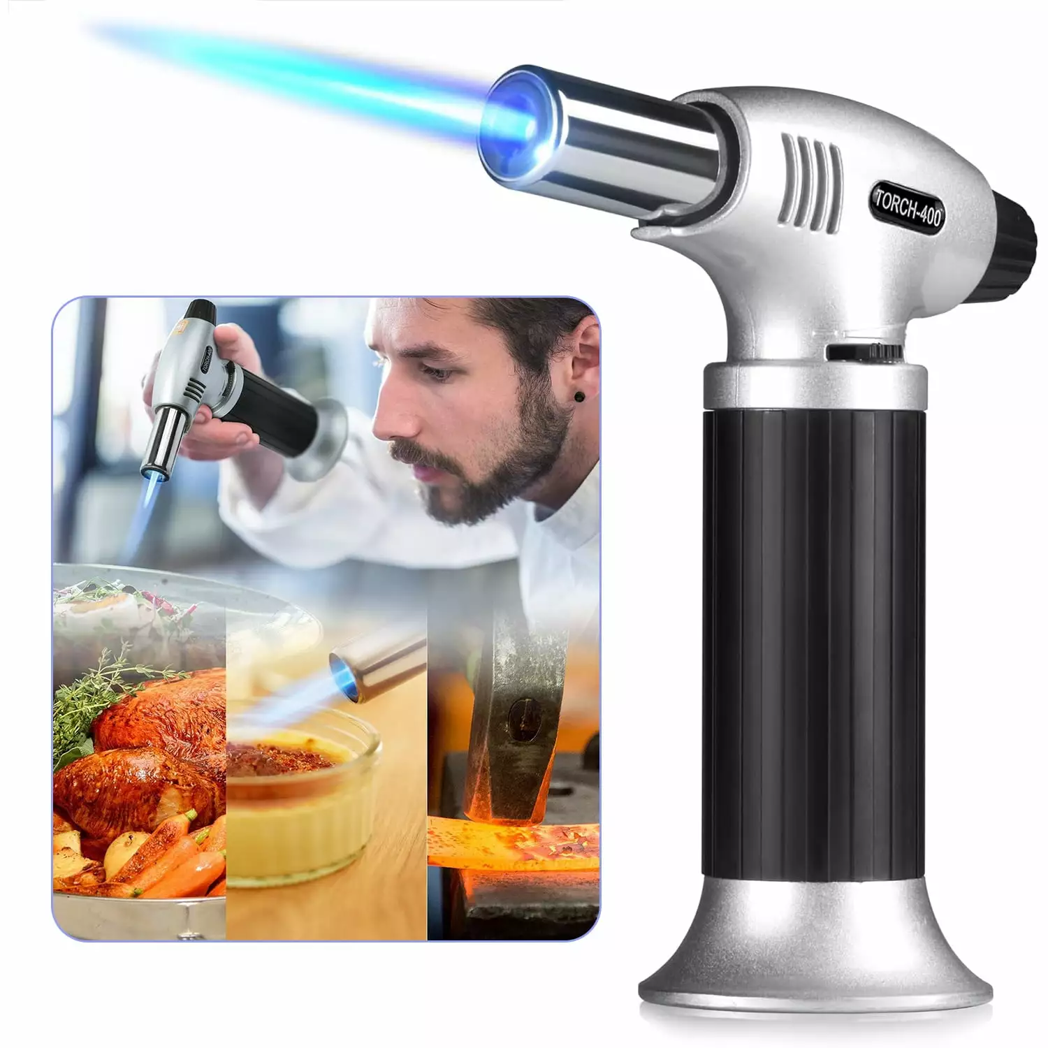 Butane Torch Refillable Kitchen Lighter Adjustable Flame Desserts Creme Brulee and Baking QZ