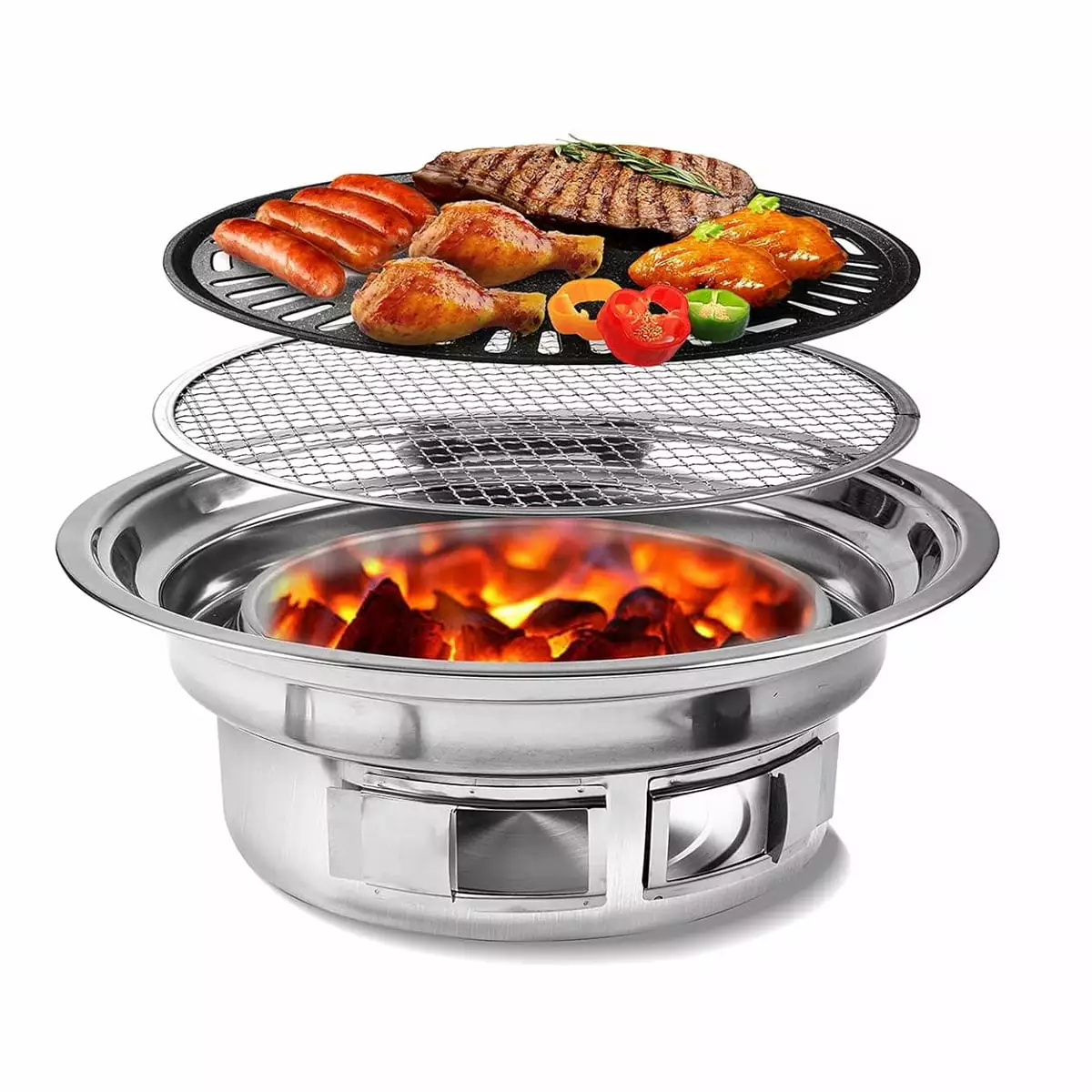 Isyunen Charcoal Barbecue Grill Non-Stick Korean BBQ Grill Travel-friendly Stainless Steel Charcoal Stove Home Party Camping