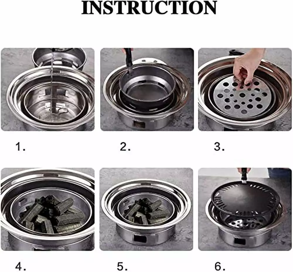 16 Multifunctional Charcoal Barbecue Grill Korean Barbecue Grill Travel-friendly Stainless Steel Non-stick Charcoal Stove ...