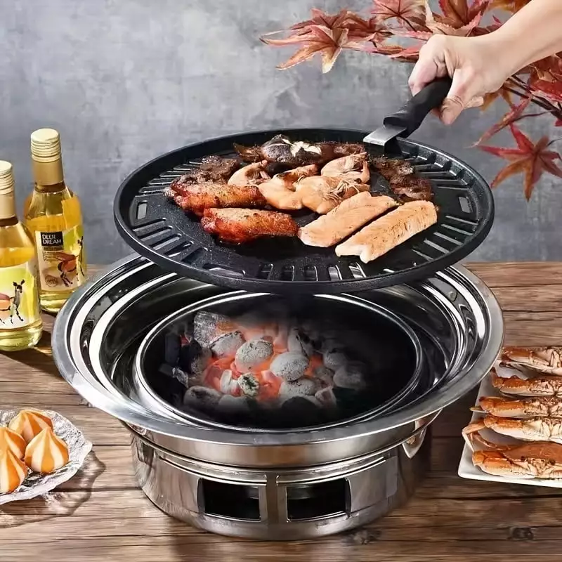 Korean BBQ Grill Pan Set Smokeless Non Stick Indoor Outdoor Charcoal Gas Grill Cookware XWT