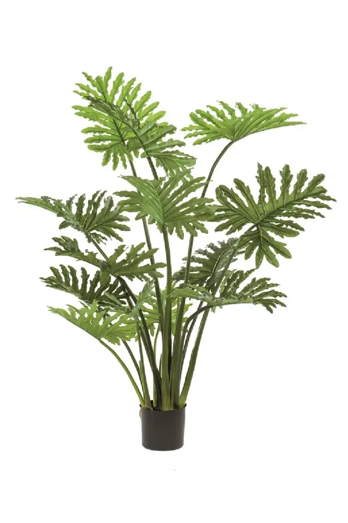 Green Split-Leaf Faux Plant Set 2 Philodendron Selloum Tropical Decor