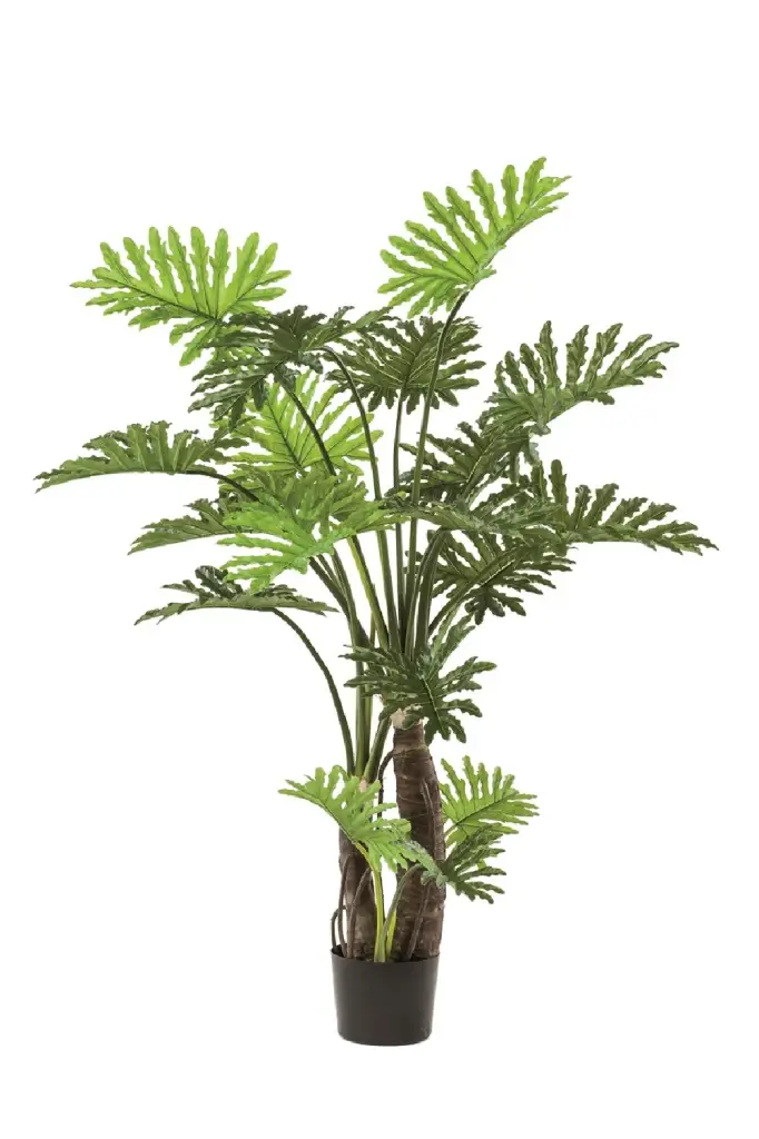 Green Split-Leaf Faux Plant Set 2 Philodendron Selloum Indoor Decor