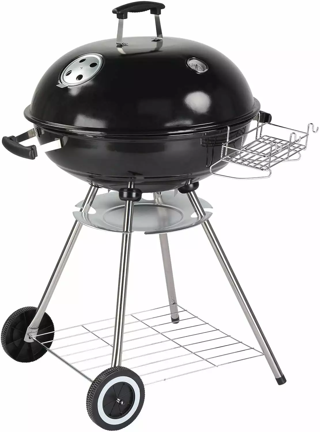 28-Inch Travel-friendly Charcoal Grill Wheels and Storage Holder Porcelain-Enameled Lid and Ash Catcher Thermometer Zengpin