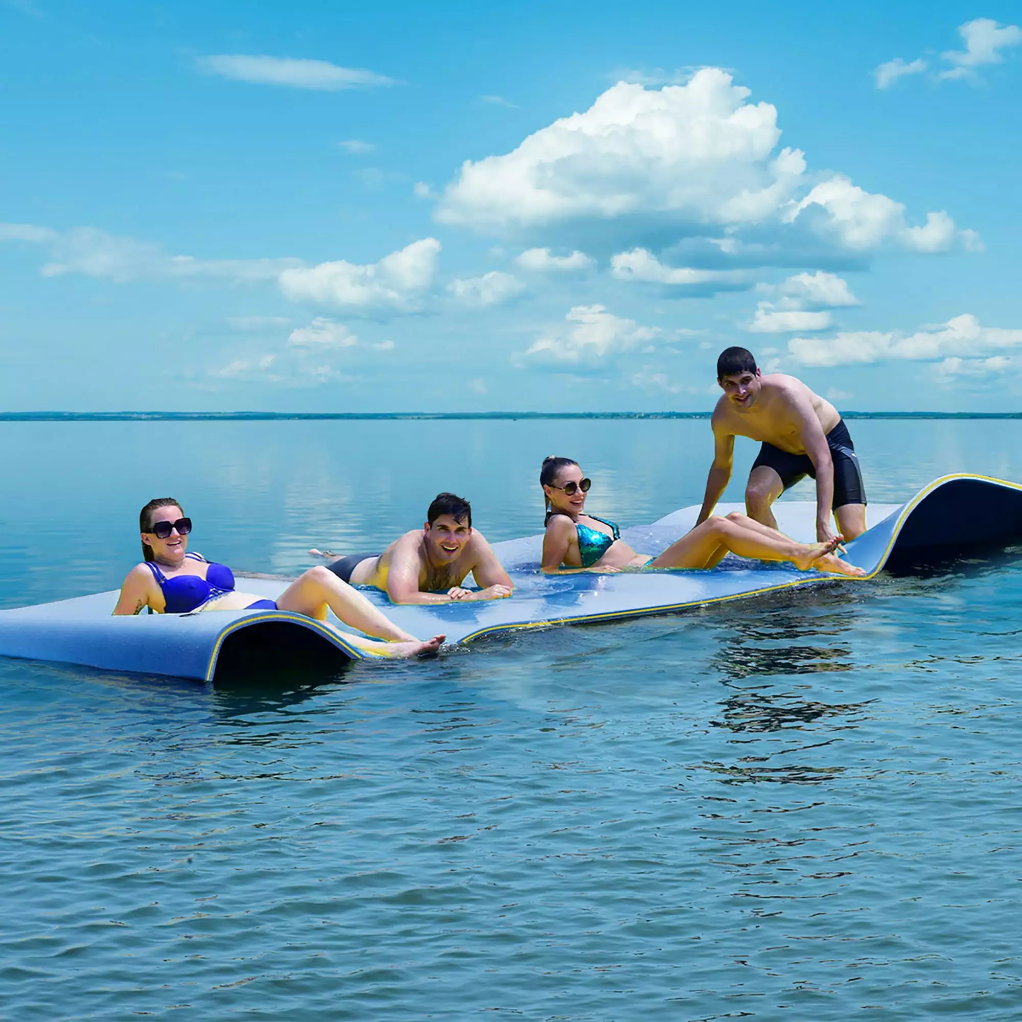 Costway 3-Layer Floating Water Pad 12' x 6' Floating Oasis Foam Mat Blue