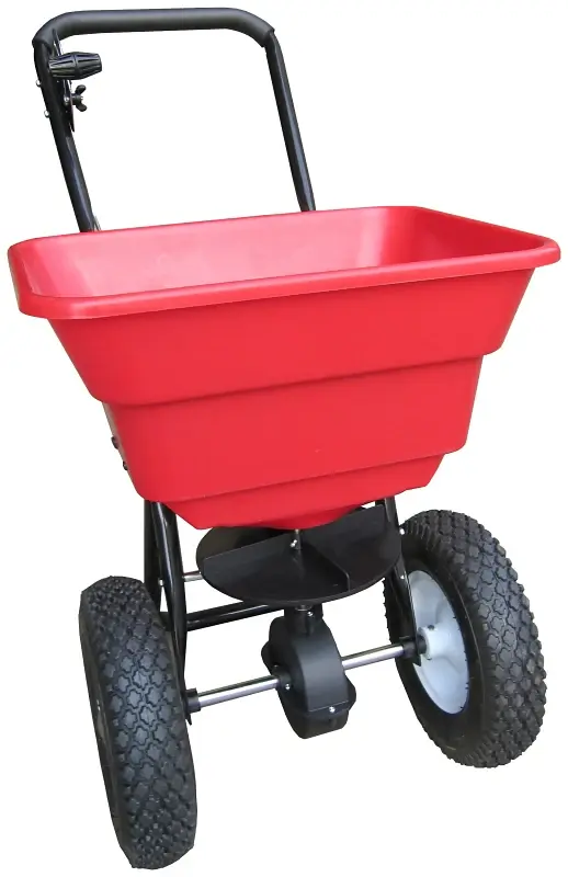 Vulcan YTL-016-360 Broadcast Spreader, 12 ft W Spread, 80 lb Capacity, Stainless Frame, Poly Hopper, Black Hopper