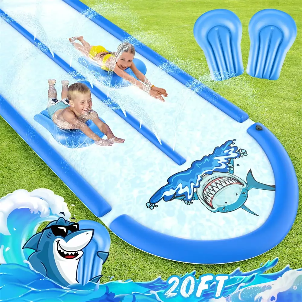 Growsly Slip and Slide Lawn Water Slide 2 Bodyboards 20FT Heavy Duty Double Lane Kids