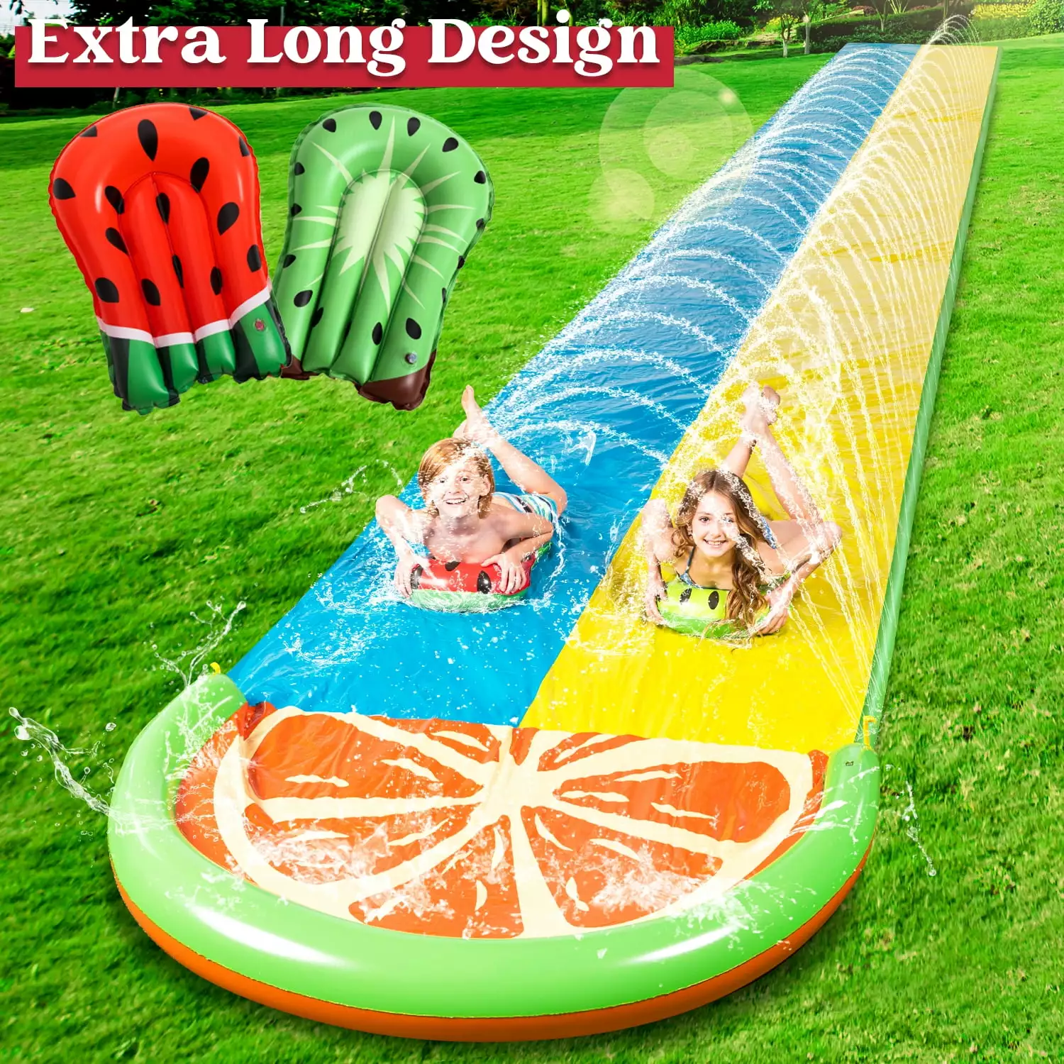 Sloosh 20ft Double Water Slides 2 Boards and Sprinklers Backyard Outdoor Slip Lawn Waterslide