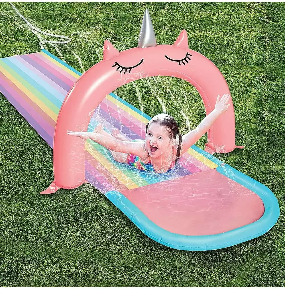 Splash Buddies Pink Unicorn Slip n Slide Sprinkler Inflatable Slide Kids Summer Outdoor Waterplay