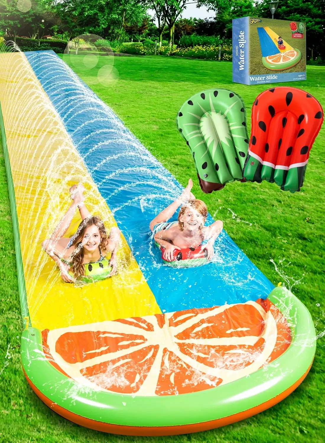 Syncfun 22.5ft Water Slides 2 Boards and Sprinklers Backyard Outdoor Lawn Summer Toy