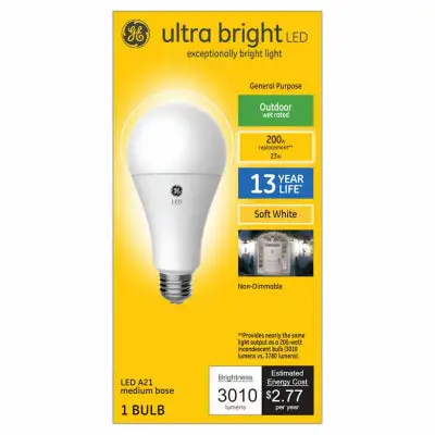 GE Ultra Bright A21 E26 LED Bulb Soft White 200 Watt Equivalence