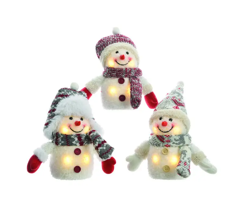Decoris LED Assorted Plush Snowman Christmas Decor Pack 24