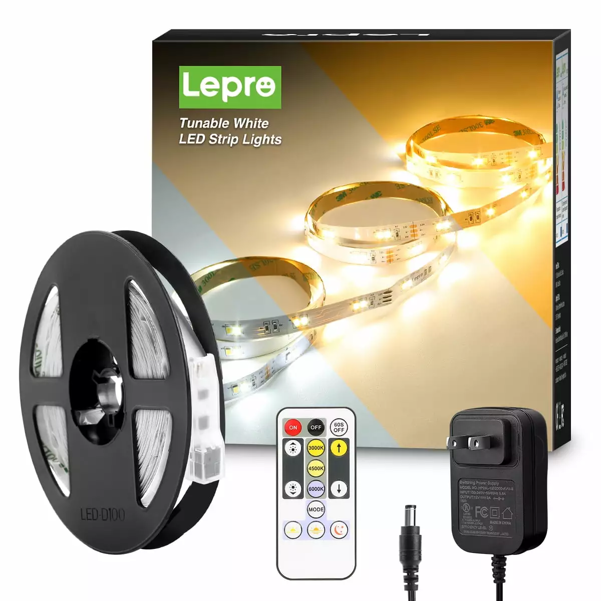 Lepro LED Light Bedroom 16.4ft 300 LEDs Tunable White Dimmable Tape Lights Remote Strong 3M Adhesive