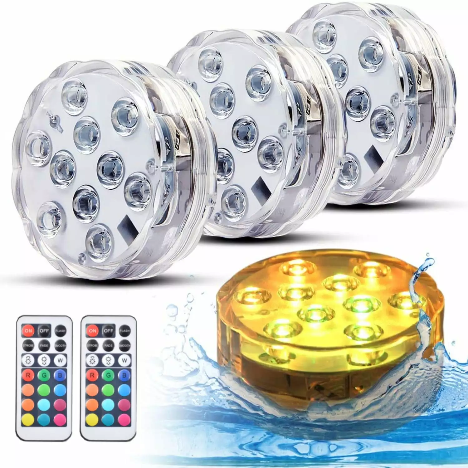 4 Pack Pool Lights Above Ground Pool Light LED Submersible IP68 Waterproof Remote 10 Extra Bright LEDs 16 RGB Dynamic Color